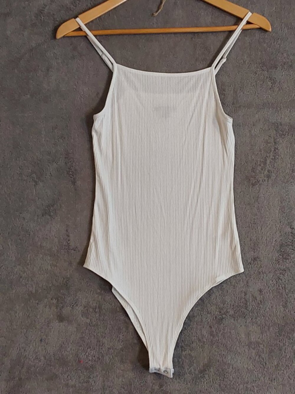 White Ribbed Bodysuit Small Sleeveless Stretch Cami Snap Bottom Minimalist